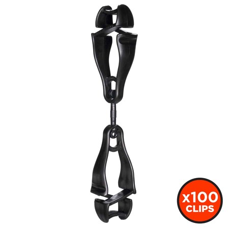 Squids By Ergodyne Swivel Glove Clip Holder, Dual Clips, Black, PK100 3420-BULK
